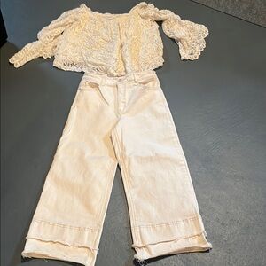 Elegant Cream Lace Top and Pants Set